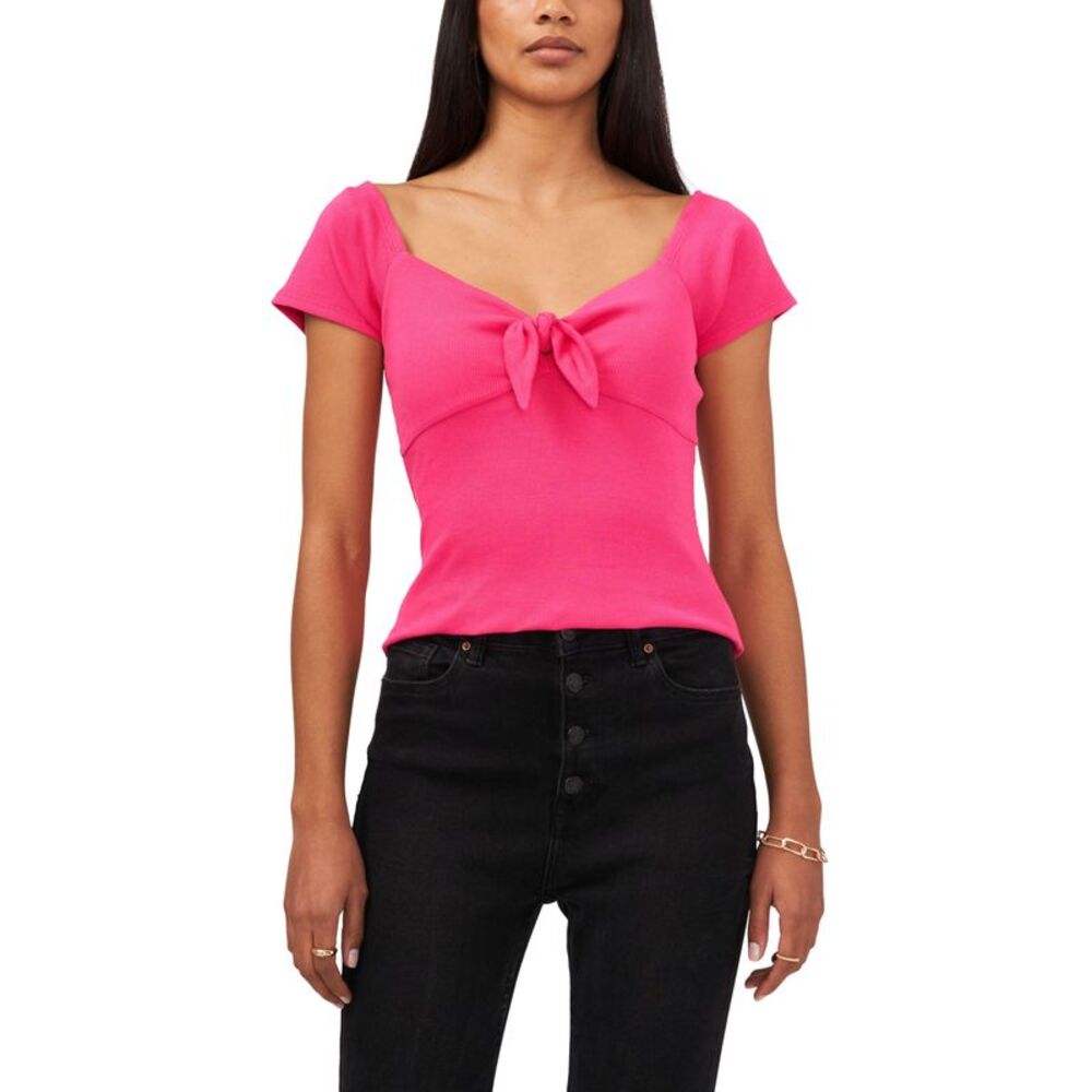 1.State Womens Cap Sleeve Knot Front Top